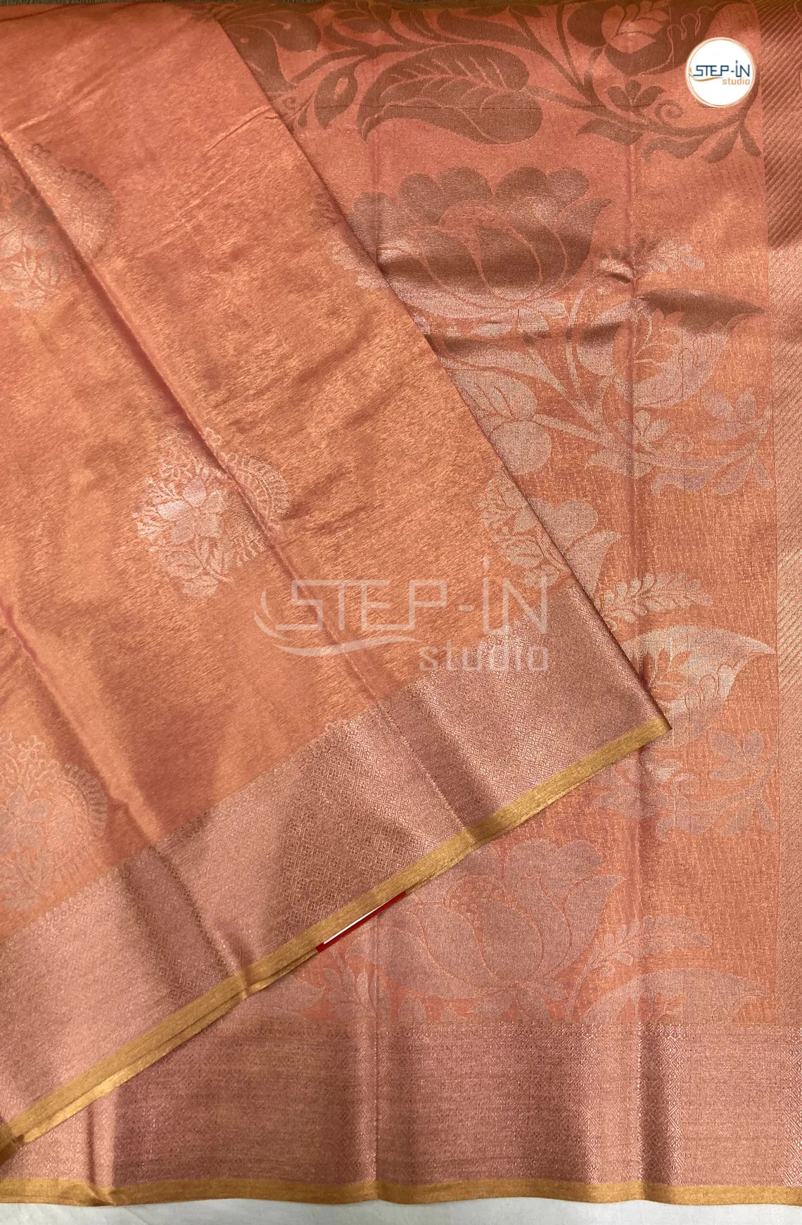 Semi Silk Saree With Self Blouse and Zari Border - Peach