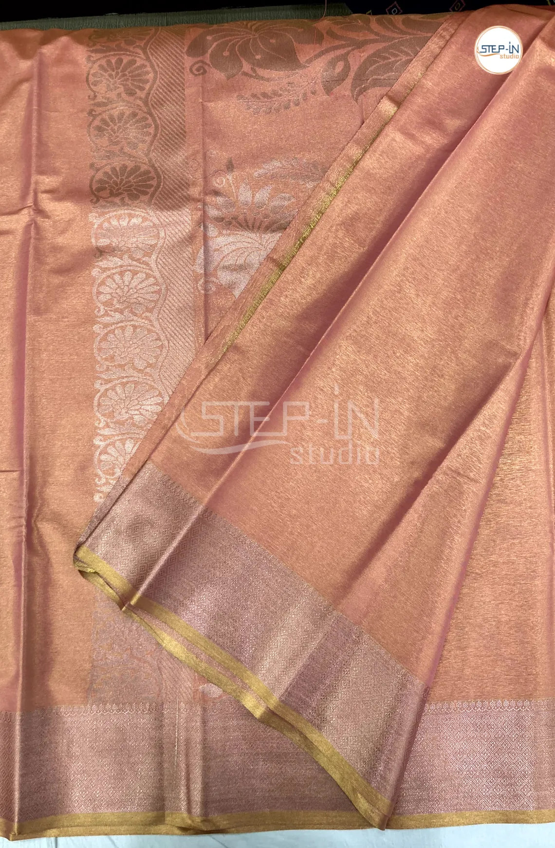 Semi Silk Saree With Self Blouse and Zari Border - Peach