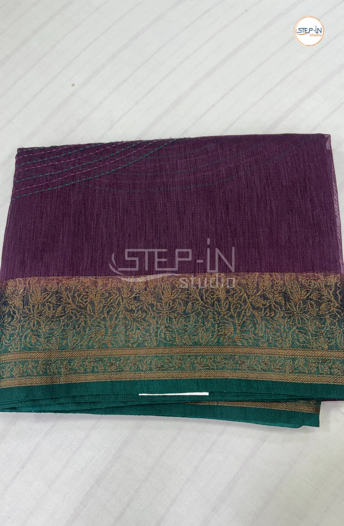 Semi Tussar Saree with Embroidery-Grape Purple & Green