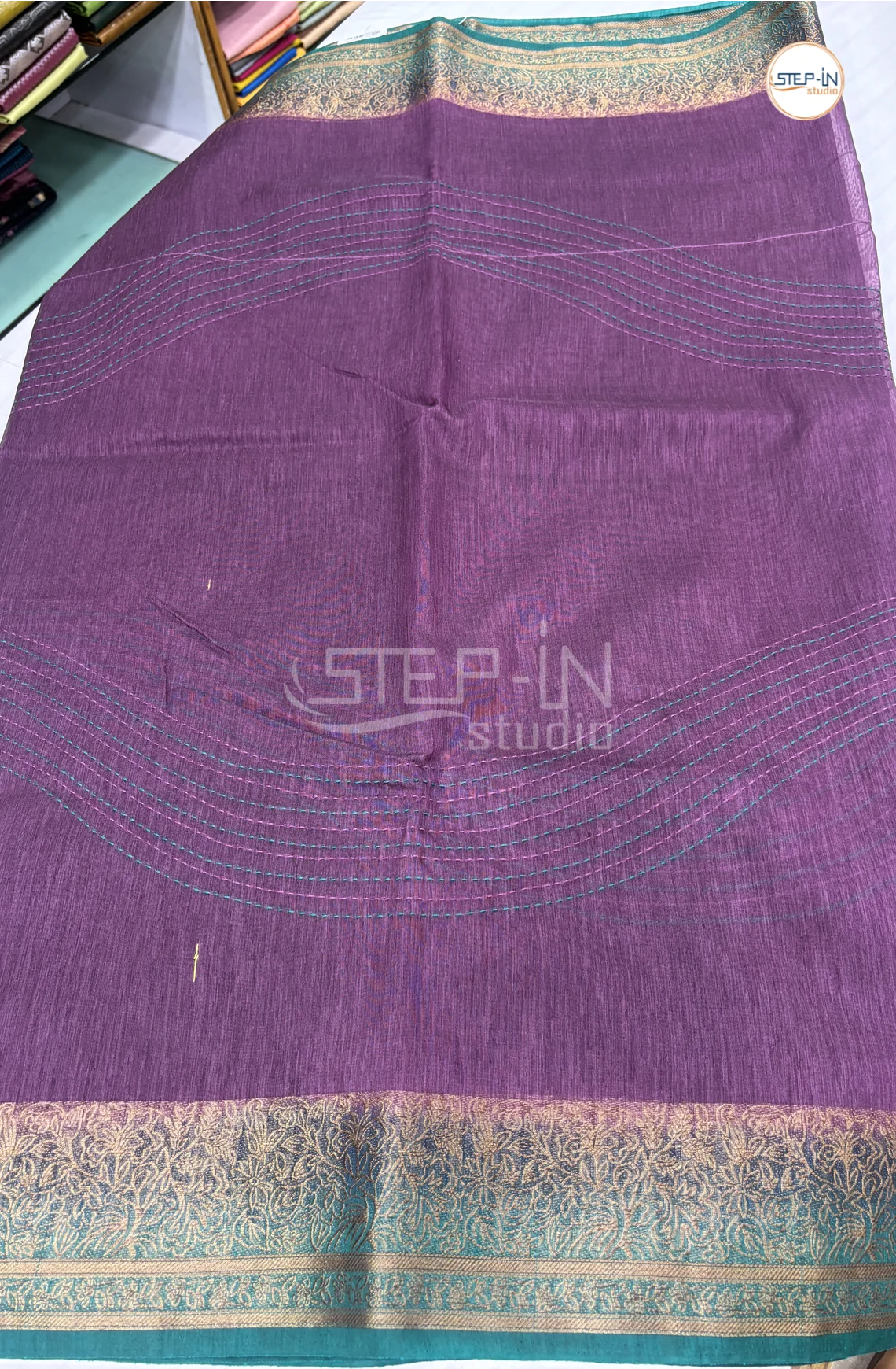 Semi Tussar Saree with Embroidery-Grape Purple & Green