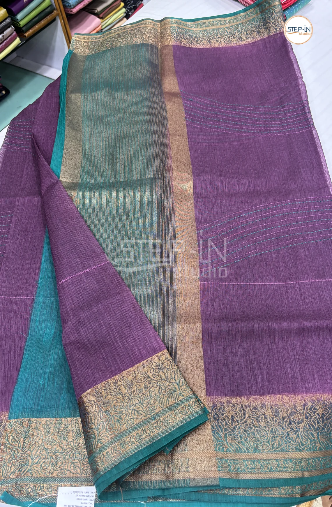 Semi Tussar Saree with Embroidery-Grape Purple & Green