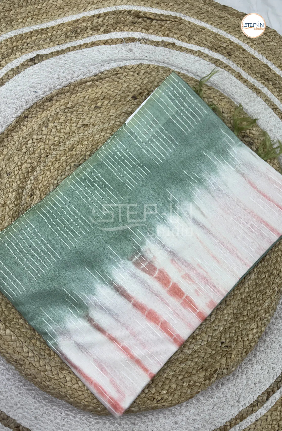 Shibori Printed Tusser Saree -Green