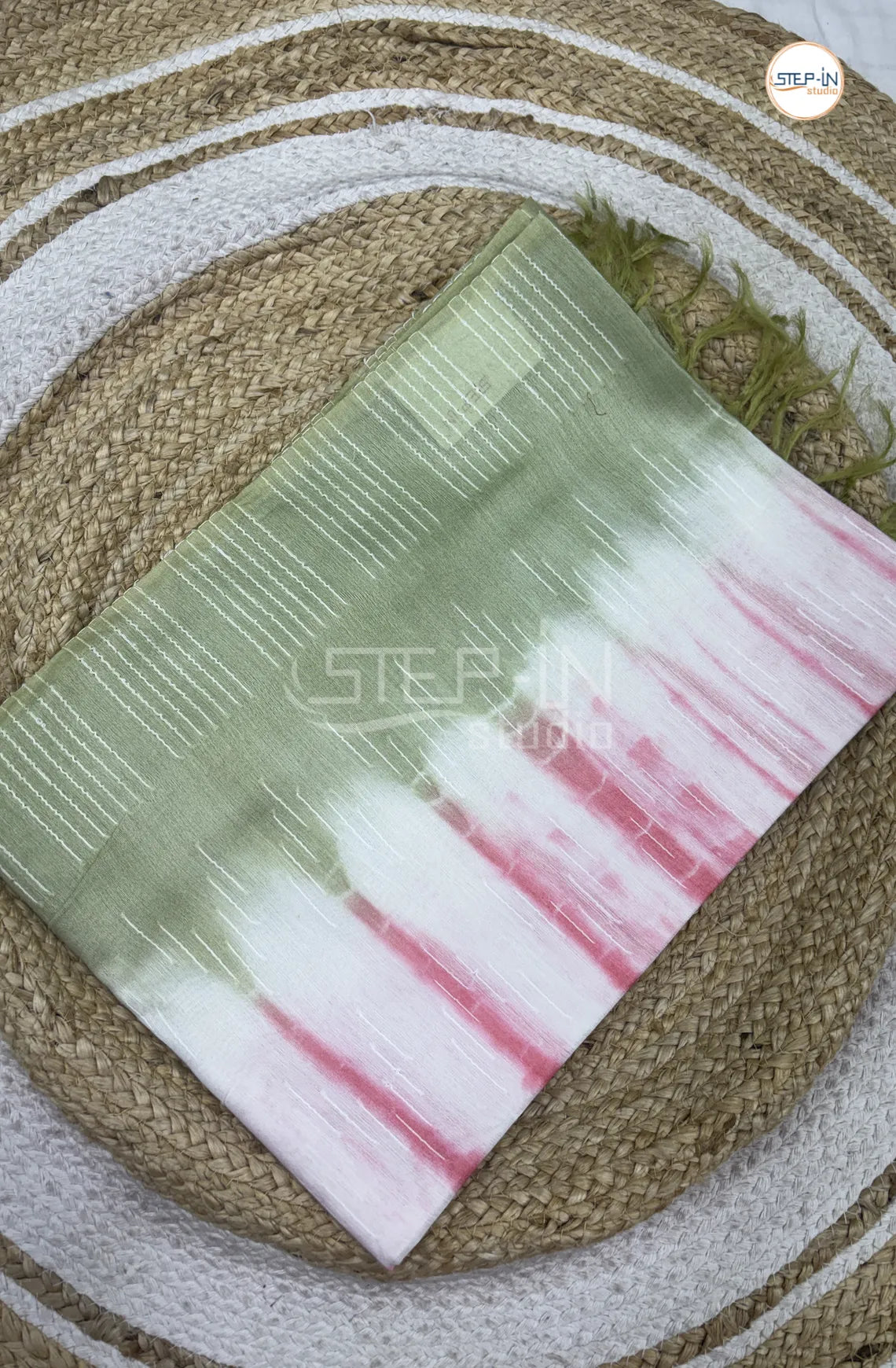 Shibori Printed Tusser Saree -LightGreen