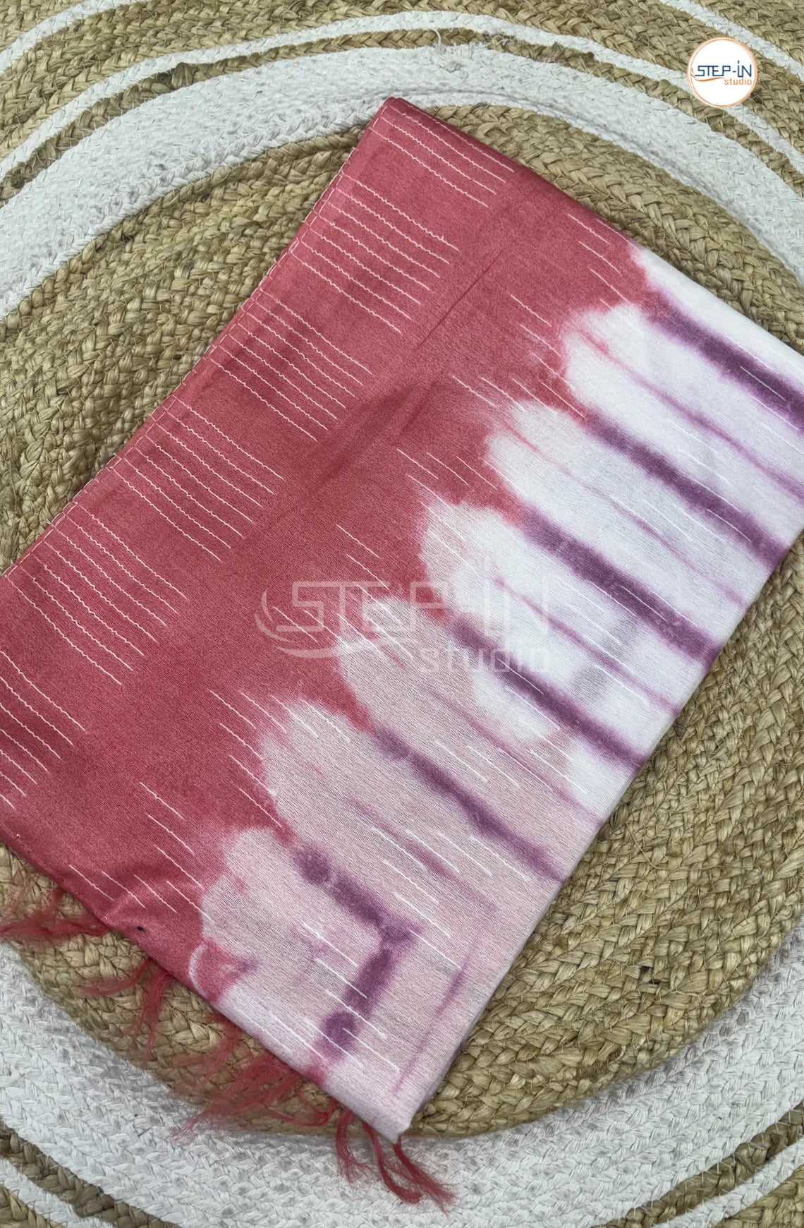Shibori Printed Tusser Saree -Peach