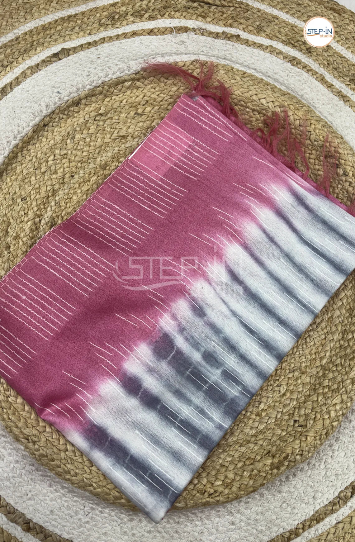 Shibori Printed Tusser Saree -Pink