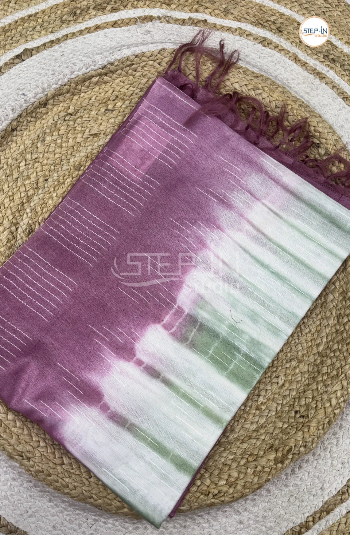 Shibori Printed Tusser Saree -Purple