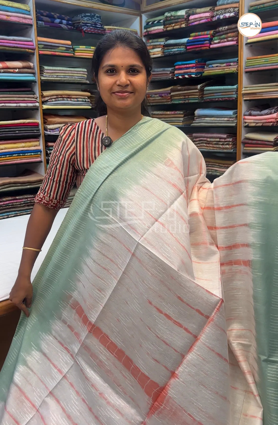 Shibori Printed Tusser Saree -Green