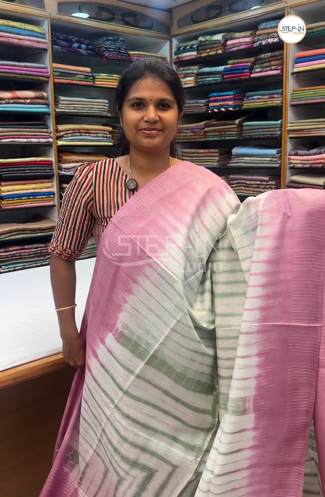 Shibori Printed Tusser Saree -Purple
