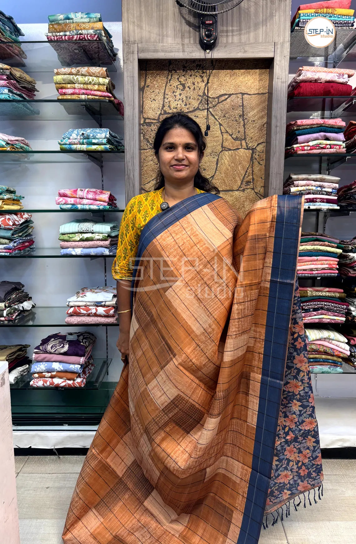 Soft Khadi Cotton Saree With Shibori Printed With Contrast Pallu & Blouse - Mustard Yellow