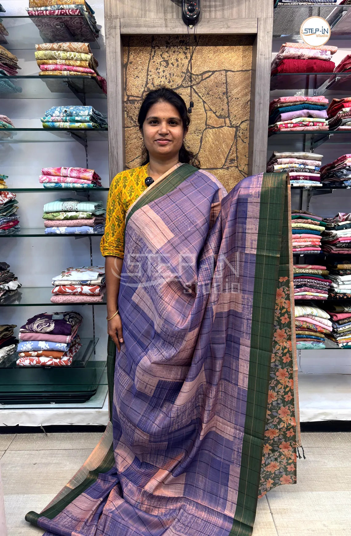 Soft Khadi Cotton Saree With Shibori Printed With Contrast Pallu & Blouse - Purple