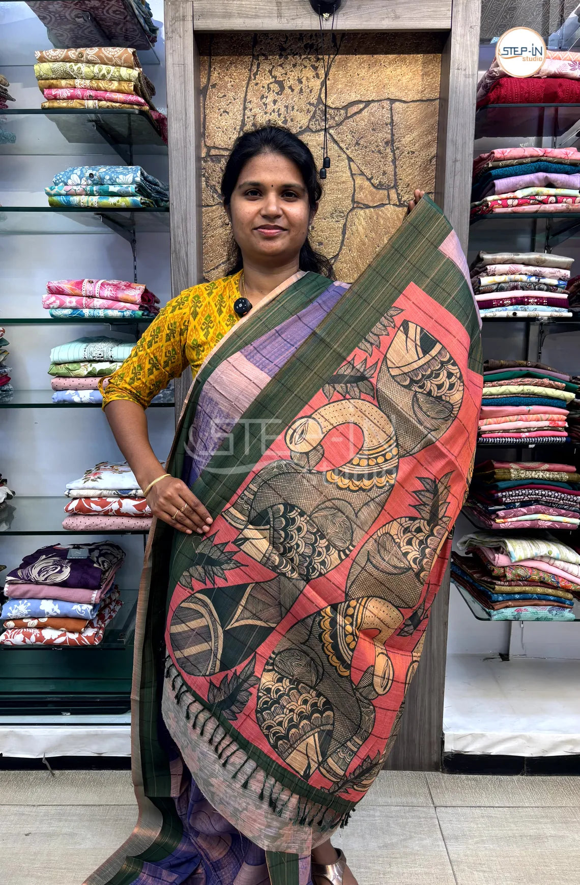 Soft Khadi Cotton Saree With Shibori Printed With Contrast Pallu & Blouse - Purple