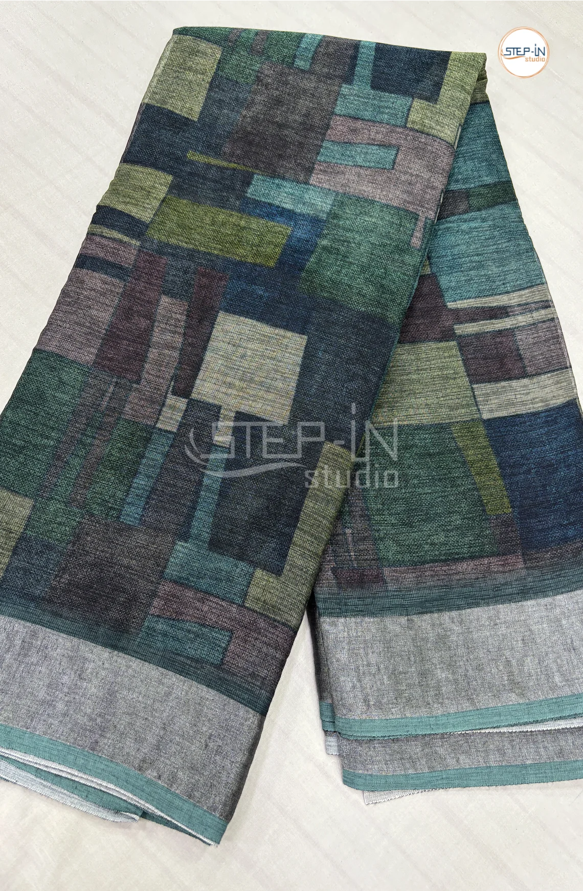 Soft Linen Cotton Saree-Blue