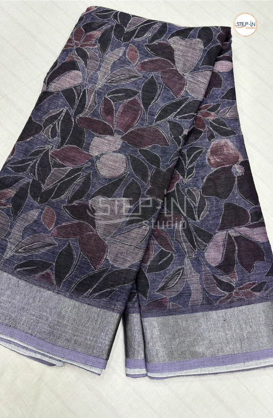 Soft Linen Cotton Saree-Dark Purple