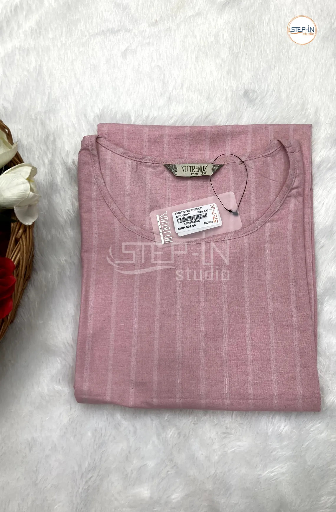 Striped Pure Cotton Top - Dusty Rose