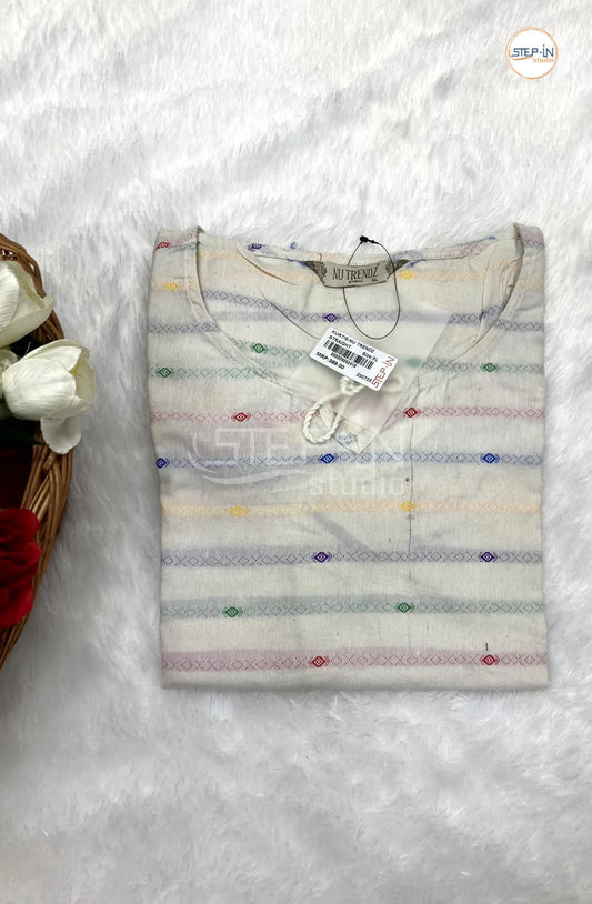 Pure Striped Cotton Top - Cream & Orange