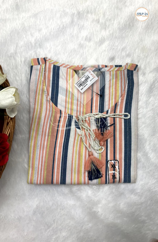 Striped Pure Cotton Top - OFF White & Yellow