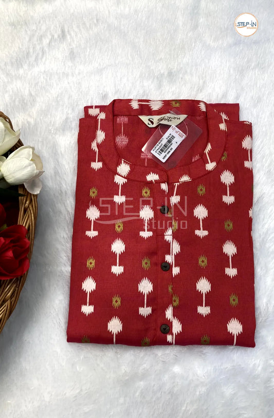 Tree Printed Cotton Top - Red