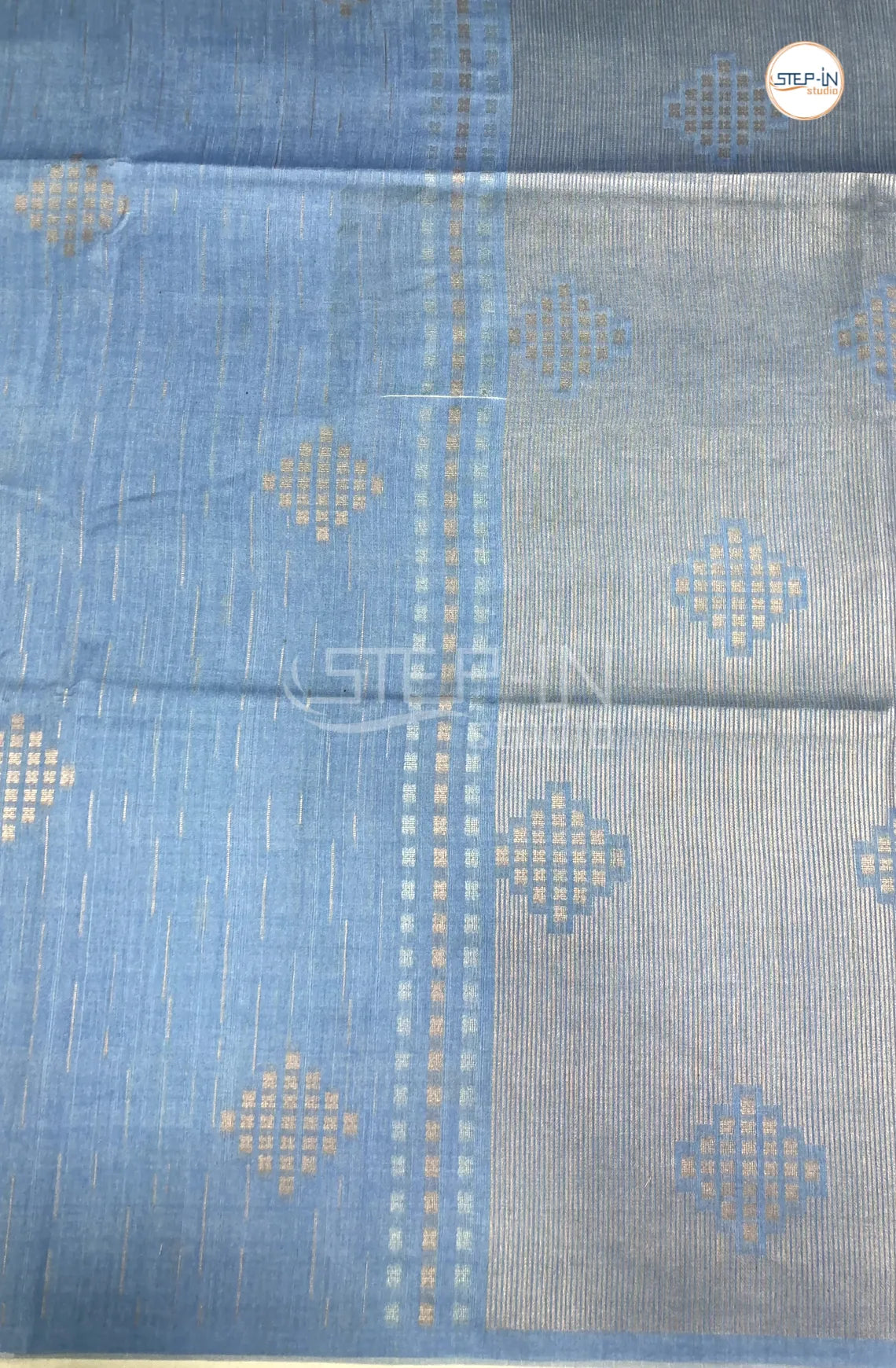 Tusser Silk Border Less Thread Weaving Saree - Blue
