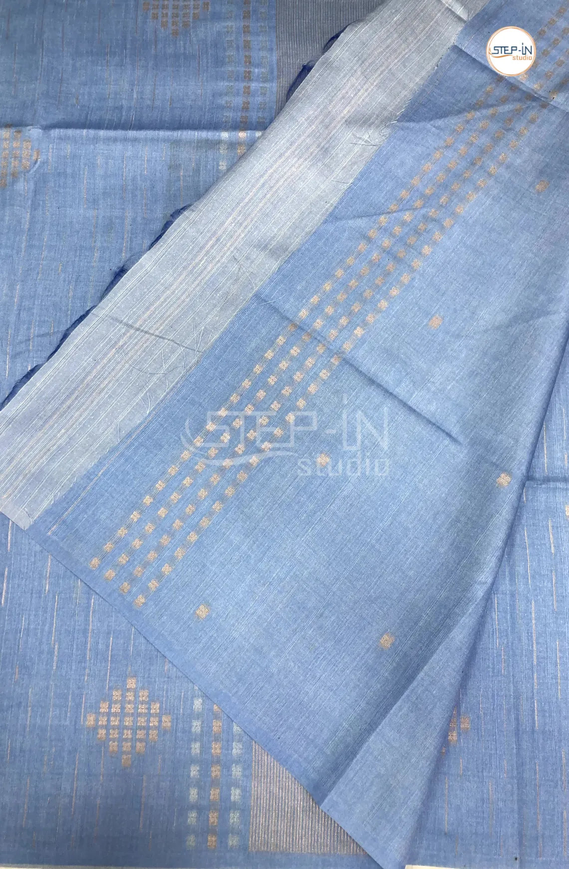 Tusser Silk Border Less Thread Weaving Saree - Blue