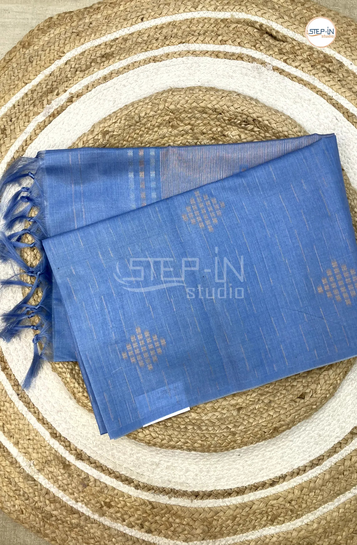 Tusser Silk Border Less Thread Weaving Saree - Blue
