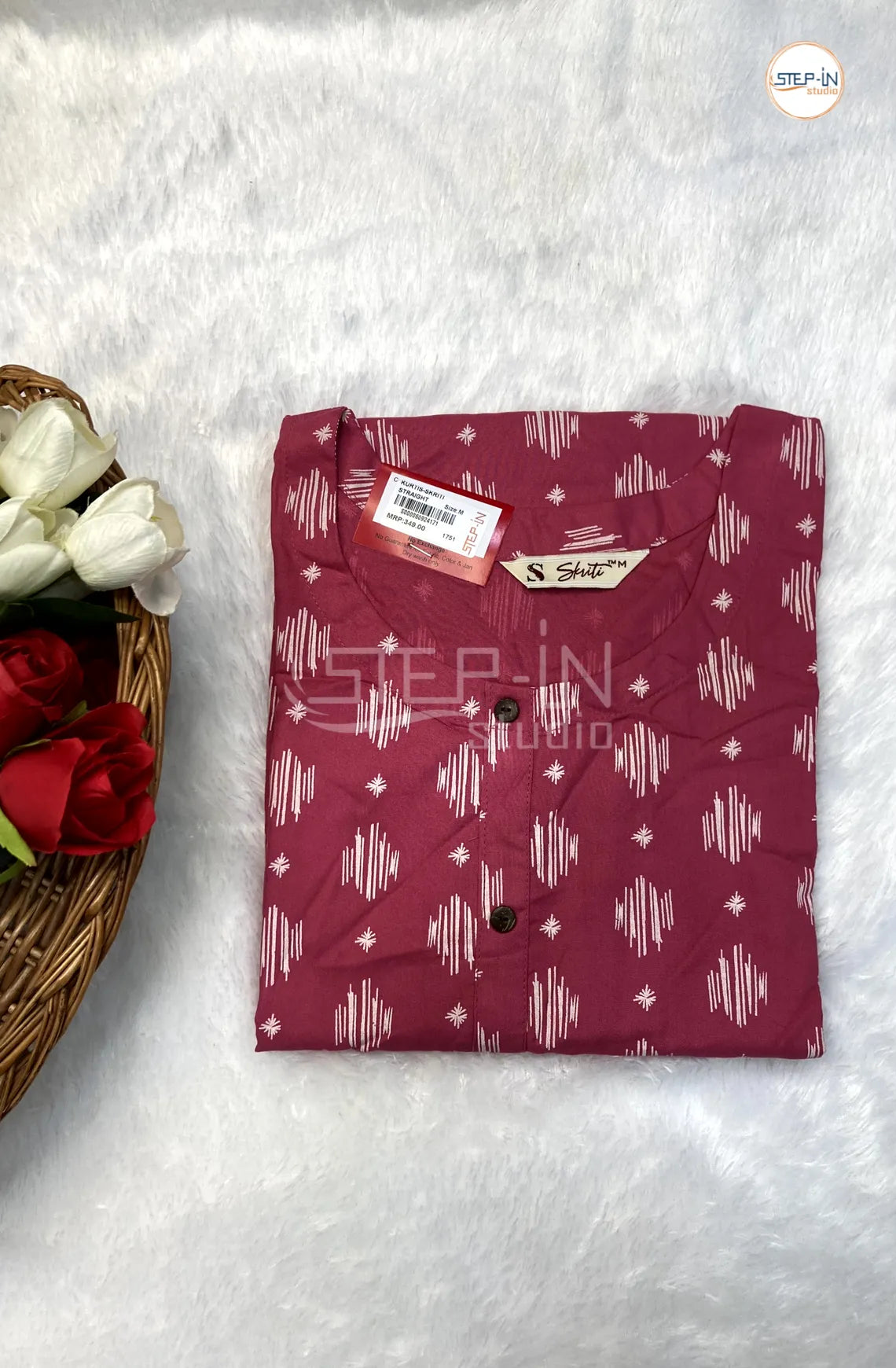 White Printed Cotton Top - Pink