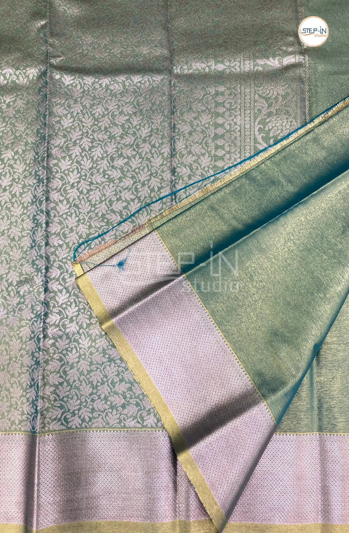 Semi Silk Saree With Self Blouse and Zari Border - Bottle Green