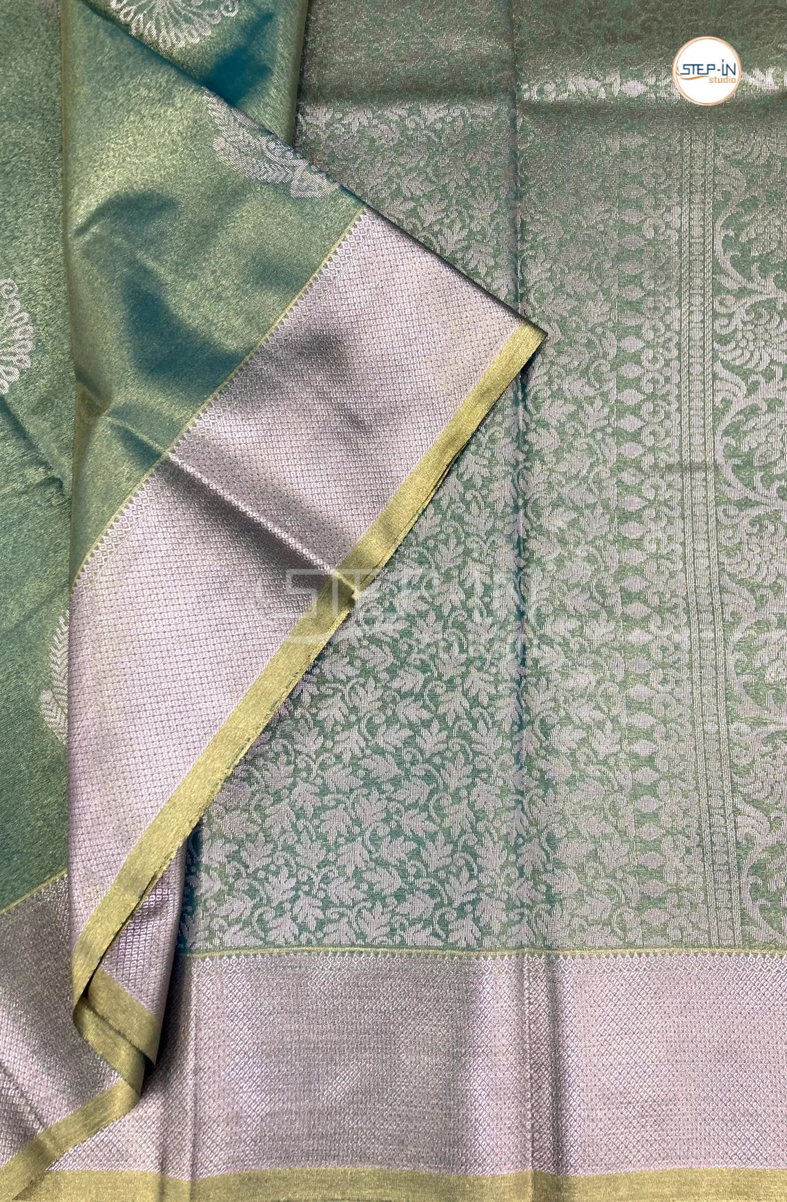 Semi Silk Saree With Self Blouse and Zari Border - Bottle Green