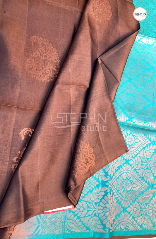 Pure Handwoven Silk Saree with Traditional Motif - Brown